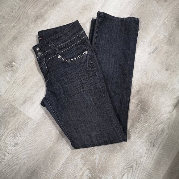 Candy Couture Ladies Size 9 Dark Wash Straight Legs Blue Jeans - Picture 9 of 14